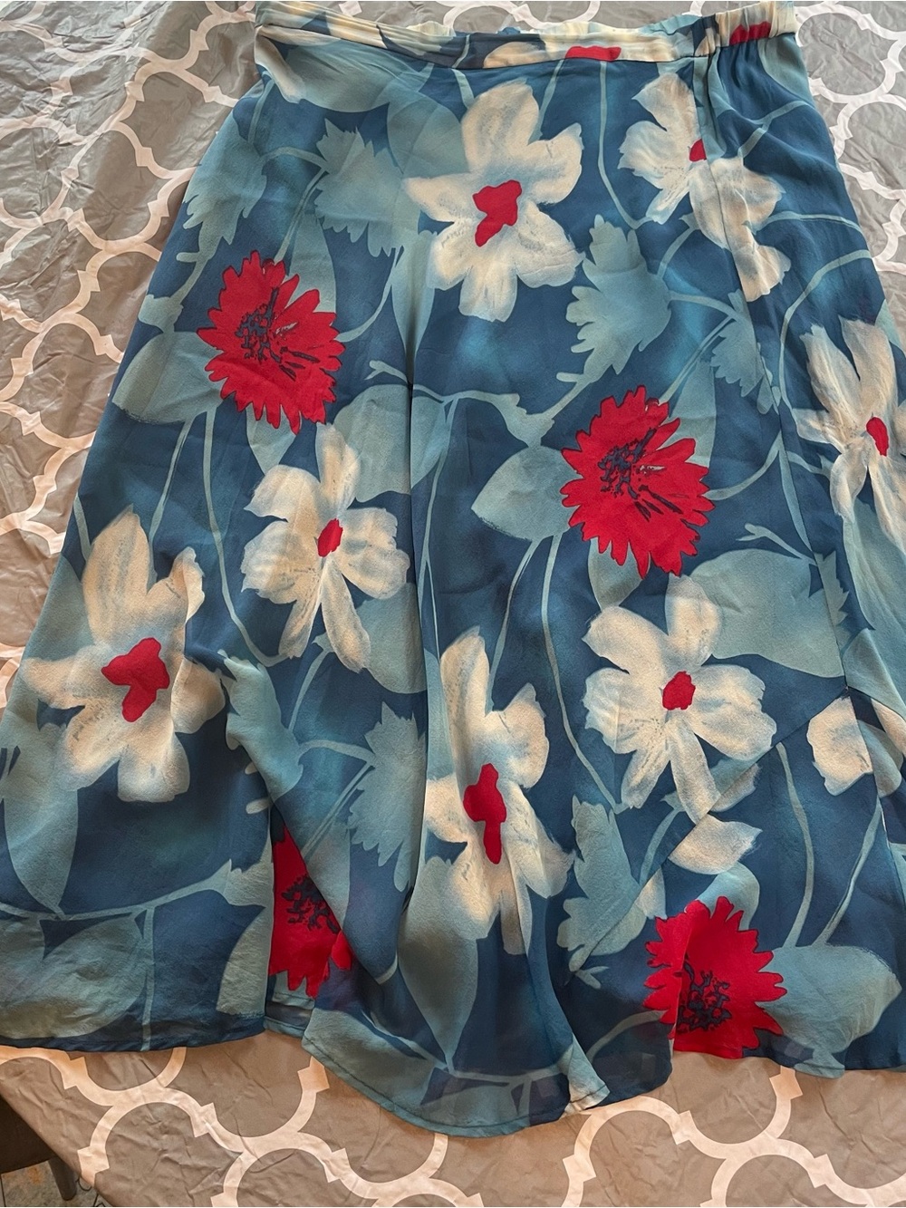 Vintage Monterey Bay 100% Silk Midi Length Floral Skirt Spring Summer Size PL